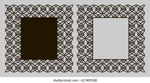 A set of decorative panels for laser cutting with a geometric pattern for cutting out paper, wood, metal. Frame. Vector illustration.