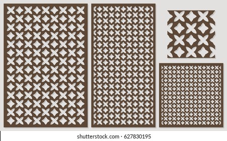 Set of decorative panels laser cutting. a wooden panel. Ethnic national repeating pattern. The ratio 2:3, 1:2, 1:1, seamless. Vector illustration.