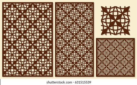 Set of decorative panels laser cutting. Universal mesh geometric diagonal pattern. The ratio of 2: 3, 1: 2, 1: 1. Vector illustration.