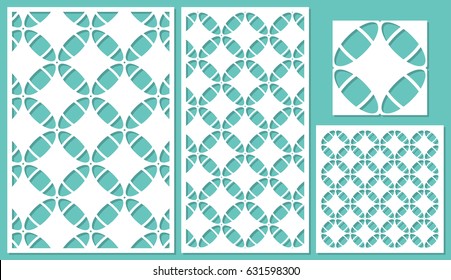 Set of decorative panels laser cutting. Linear geometric pattern. The ratio of 2: 3, 1: 2, 1: 1. Vector illustration.