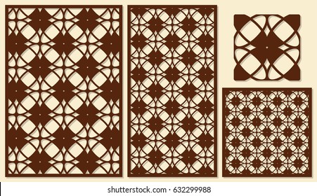 Set of decorative panels laser cutting. Classical geometric pattern. The ratio of 2: 3, 1: 2, 1: 1. Vector illustration.