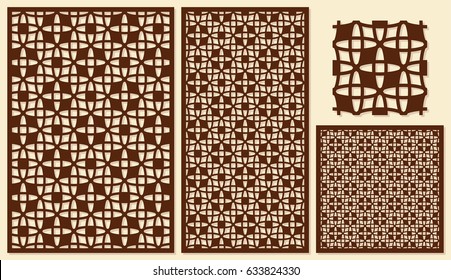 Set of decorative panels laser cutting. Repeated geometric pattern. The ratio of 2: 3, 1: 2, 1: 1. Vector illustration.