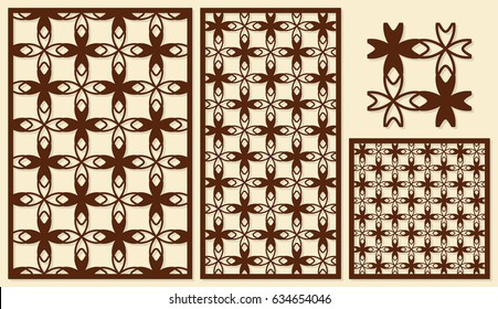 Set of decorative panels laser cutting. Repeated geometric pattern. The ratio of 2: 3, 1: 2, 1: 1. Vector illustration.