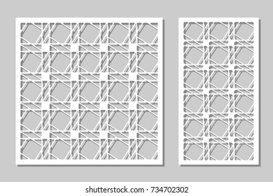 Set decorative panels laser cutting. wooden panel. Elegant modern geometric pattern of lines. Ratio 1:2, 1:1. Vector illustration.