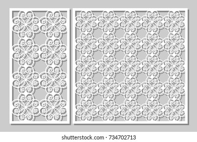 Set decorative panels laser cutting. wooden panel. Modern elegant pattern of hearts. Ratio 1:2, 1:1. Vector illustration.