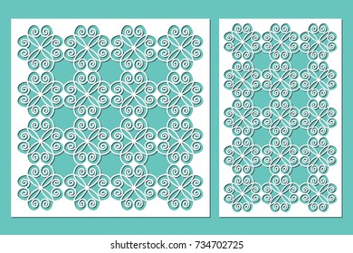 Set decorative panels laser cutting. wooden panel. Modern elegant pattern of hearts. Ratio 1:2, 1:1. Vector illustration.
