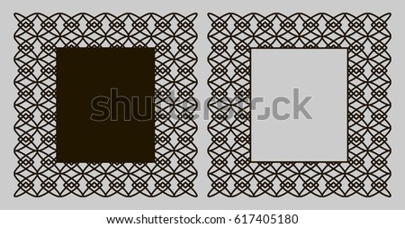 A set of decorative panels for laser cutting with a geometric pattern for cutting out paper, wood, metal. Frame. Vector illustration.