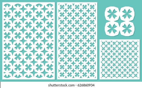 Set decorative panels-laser cutting, wood panel. Leaves geometric pattern. The ratio 2:3, 1:2, 1:1, seamless. Vector illustration.
