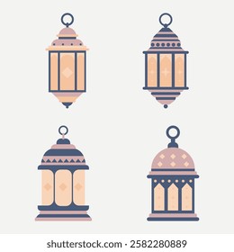 Set of decorative pastel purple lantern illustrations