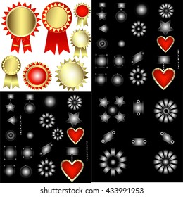 Set of decorative patterned awards on a black background