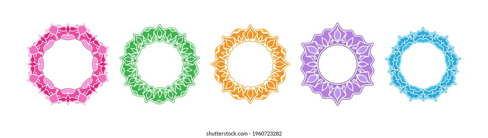 set of decorative patterned frames for photos, illustrations, text, and creative design. Flat style.
