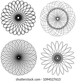 Set with decorative patterns. Set with four decorative patterns from the lines. Black and white vector illustration.