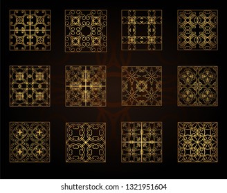 A set of decorative patterns for laser cutting. A through rectangular geometric pattern for metal, wood, paper, engraving, stencil. Vector illustration design.