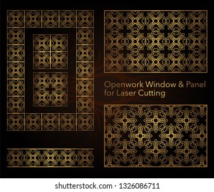 A set of decorative patterns for laser cutting. A through rectangular geometric pattern for metal, wood, paper, engraving, stencil. Vector illustration design.