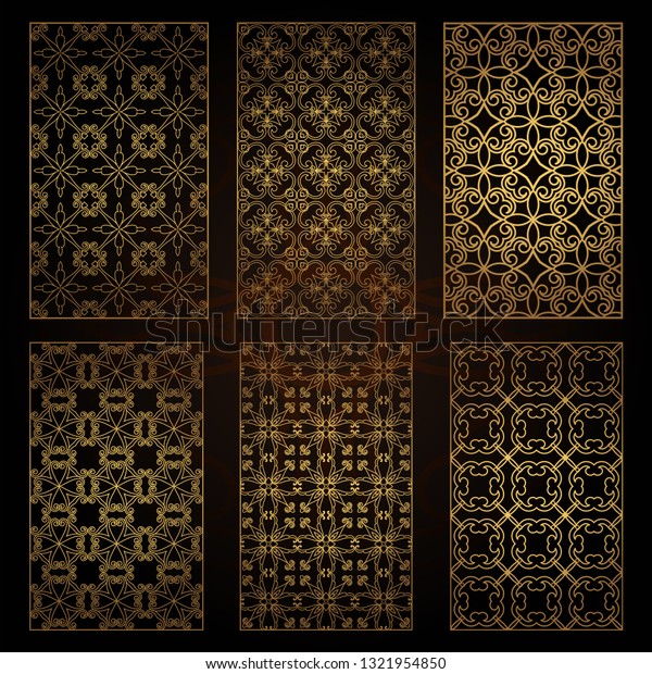 A set of decorative patterns\
for laser cutting. A through rectangular geometric pattern for\
metal, wood, paper, engraving, stencil. Vector illustration\
design.