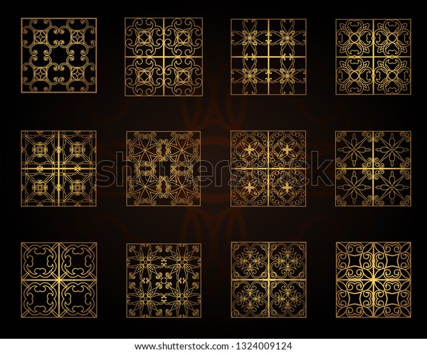 A set of decorative patterns\
for laser cutting. A through rectangular geometric pattern for\
metal, wood, paper, engraving, stencil. Vector illustration\
design.