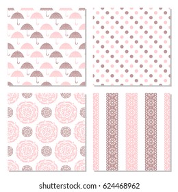 Set of decorative patterns. Seamless background. Vector illustration is suitable for scrapbooking, wrapping paper, tissue companion.