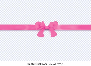 Conjunto de lazo rosa decorativo con cinta rosa Horizontal para la decoración del regalo, lazo de Vector realista y cinta aislada en blanco, lazo de cinta rosa decorativo, cuerda de vacaciones realista, arco para envolver el presente.