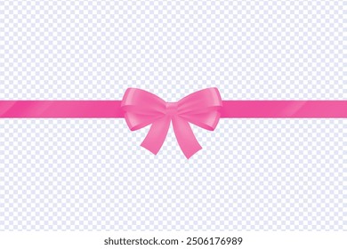 Conjunto de lazo rosa decorativo con cinta rosa Horizontal para la decoración del regalo, lazo de Vector realista y cinta aislada en blanco, lazo de cinta rosa decorativo, cuerda de vacaciones realista, arco para envolver el presente.