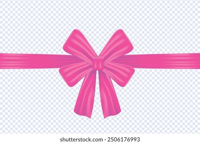 Conjunto de lazo rosa decorativo con cinta rosa Horizontal para la decoración del regalo, lazo de Vector realista y cinta aislada en blanco, lazo de cinta rosa decorativo, cuerda de vacaciones realista, arco para envolver el presente.