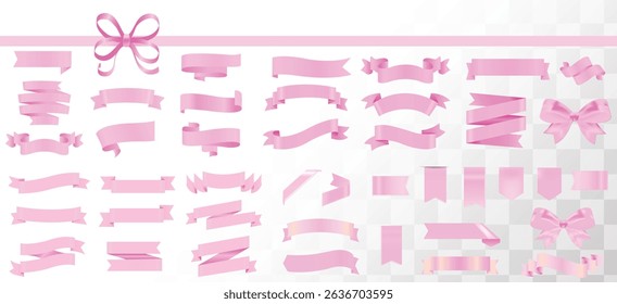 Set of decorative pink ribbon banners isolated on white, Pink Bow With Ribbons Set, With Gradient Mesh, Vector Illustration, Ribbon banner set, Ribbon banner set. Pink ribbons, Vector.