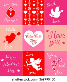 Set of decorative pink vector cards for Valentine's day 