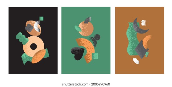 Set of decorative posters with abstract cut-out figures in pastel colors. Collection of contemporary art work for wall decoration. Universal backgrounds for covers, postcards. Vector illustration