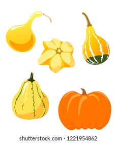 Set of decorative pumpkins in the style of flat