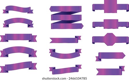 Set of decorative purple ribbon banners isolated on white, purple Bow With Ribbons Set, With Gradient Mesh, Vector Illustration, Vector purple ribbons.Ribbon banner set,Purple Pink Ribbon banner set.