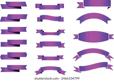Set of decorative purple ribbon banners isolated on white, purple Bow With Ribbons Set, With Gradient Mesh, Vector Illustration, Vector purple ribbons.Ribbon banner set,Purple Pink Ribbon banner set.
