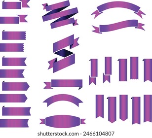 Set of decorative purple ribbon banners isolated on white, purple Bow With Ribbons Set, With Gradient Mesh, Vector Illustration, Vector purple ribbons.Ribbon banner set,Purple Pink Ribbon banner set.