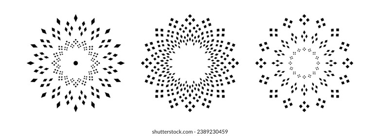 Set of Decorative Radial Patterns. Abstract Design Elements. Vector Art.