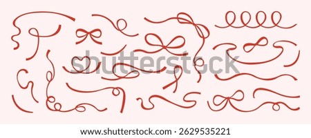 Set of decorative red bows and ribbons. Vector bow silhouette
