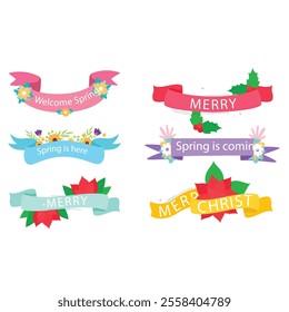 Set of decorative red christmas ribbon collection Colored ribbon in colors