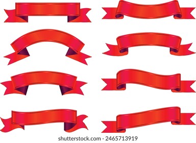 Set of decorative red ribbon banners isolated on white, Red Bow With Ribbons Set, With Gradient Mesh, Vector Illustration, Vector red ribbons.Ribbon banner set,Ribbon banner set. Red ribbons, Vector.