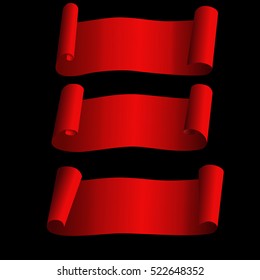 set of decorative red ribbon on a black background