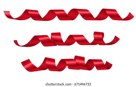 Set of decorative red ribbons for page decor. Vector holiday ribbon isolated on white
