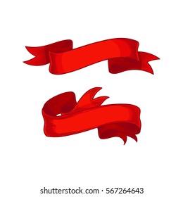 Set of decorative red ribbons in retro style isolated on white background for design and decoration. Vector illustration
