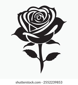 Conjunto de rosa roja decorativa con hojas. Ilustración vectorial
