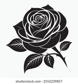 Set of decorative red rose with leaves. Vector illustration
