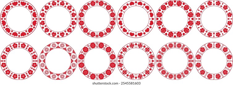 Set of decorative red and white round mandalas in traditional chinese style with copy space. Lunar new year theme vector frames	