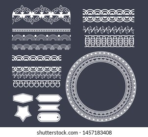 set of decorative ribbon, banner, label, frames and emblems cartoon vector illustration graphic design