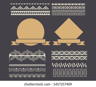 set of decorative ribbon, banner, label, frames and emblems cartoon vector illustration graphic design
