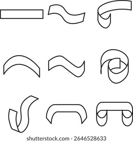Set of decorative ribbon or banner outlines with abstract shapes, ideal for labels, badges, templates, minimal design, signage, web icons, and graphic layout accents.