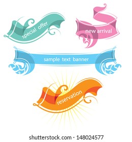set of decorative ribbons and banners,  flat color, no  color effect, separated shape areas.
