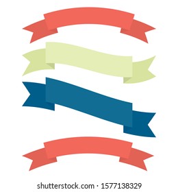 Set of decorative ribbons in different colors. red, green and blue. Vector flat illustration