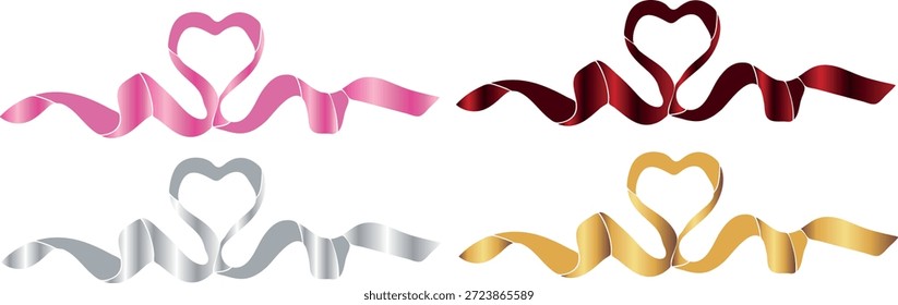 Conjunto de cintas decorativas con Gradientes multicolores que se pliegan en un marco decorativo con un corazón en el medio, para el diseño de postales, Anuncios o carteles