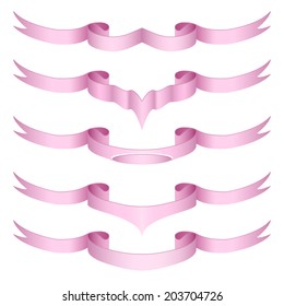 Set of decorative ribbons on a white background.  Vector illustration.
