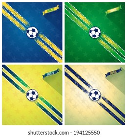 Set of decorative ribbons with strokes of paint on diagonal and soccer ball in center. Vector eps 10 