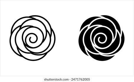 Set of decorative rose with leaves. Flower icon on white background